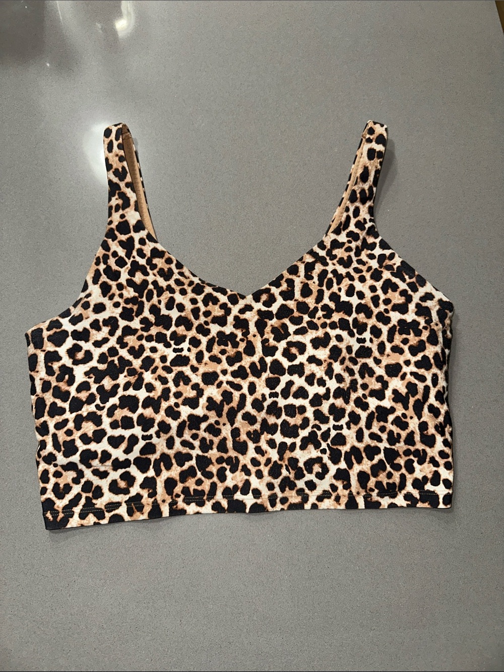 aerie Leopard-Print V-Neck Sports Bra in Tan and Black
